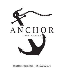 ship anchor logo design with rope, for, boat, marine, yacht, business, emblem, nautica, shipping company