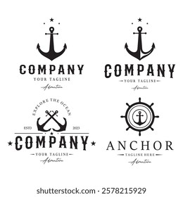 ship anchor logo design with rope, for, boat, marine, yacht, business, emblem, nautica, shipping company