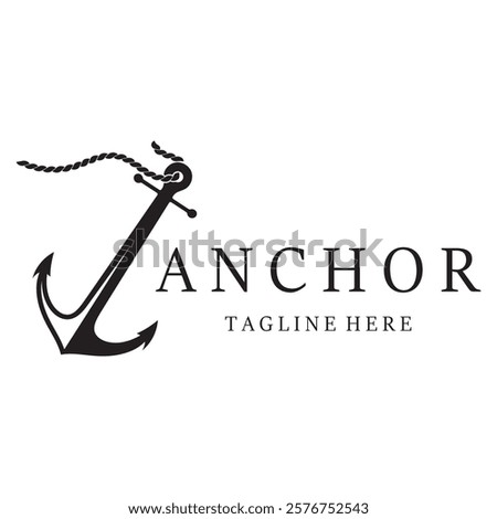 ship anchor logo design with rope, for, boat, marine, yacht, business, emblem, nautica, shipping company