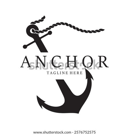 ship anchor logo design with rope, for, boat, marine, yacht, business, emblem, nautica, shipping company