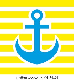 Ship anchor logo isolated on striped background. Vector illustration on the marine theme.