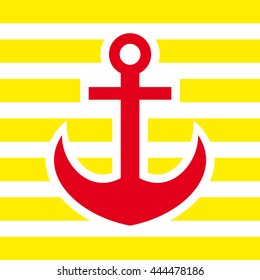 Ship anchor logo isolated on striped background. Vector illustration on the marine theme.