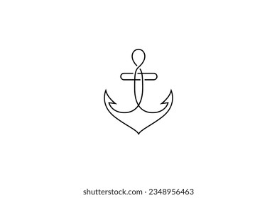 Ship anchor logo with line art design style