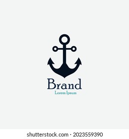 Ship anchor logo. Sailor symbol and a means of restraining the ship from moving. iron anchor