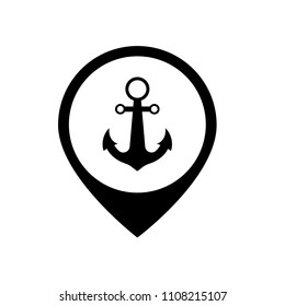 ship anchor and map pointer.ship harbor here