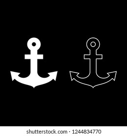 Ship anchor for marine nautical design icon outline set white color