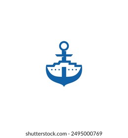 Ship anchor, negative space logo design.