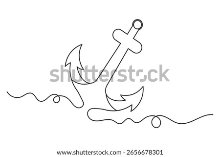 Ship anchor one line art continuous minimalist drawing isolated outline vector illustration

