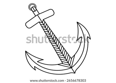 Ship anchor one line art continuous minimalist drawing isolated outline vector illustration
