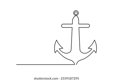 Ship anchor one line drawing of minimalist vector icon with black and white background