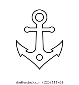 Ship anchor outline. Black stroke vintage nautical equipment to stop sailboat ship with antique retro vector design