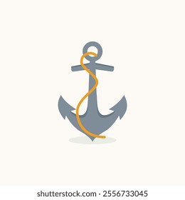 Ship anchor and rope. Flat illustration