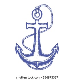 Ship Anchor and Rope Hand Draw Sketch. Vector