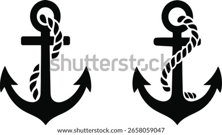 Ship anchor with rope icon set. Nautical Anchor and Rope Icon Set, Marine and Maritime Symbol Collection
