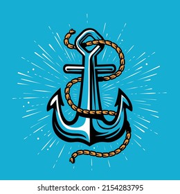 Ship anchor with rope. Marine, nautical symbol vector