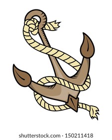 Ship Anchor with Rope - Vector Cartoon Illustration