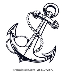 Ship anchor and rope vintage vector illustration