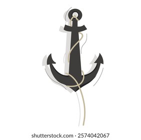 Ship anchor and rop.Iron ship anchor sign or icon.