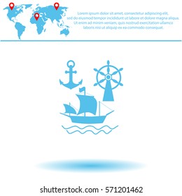 Ship, Anchor and Rudder  icon. Vector design.