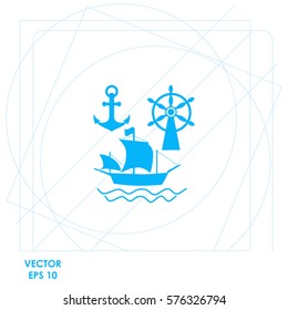 Ship, Anchor and Rudder  icon Vector design.