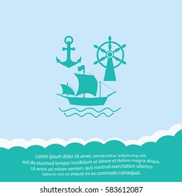 Ship, Anchor and Rudder  icon. Vector design.