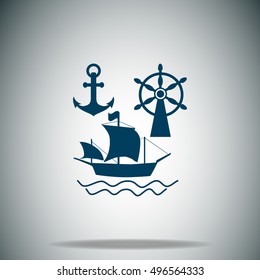 Ship, Anchor and Rudder vector icon