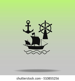 Ship, Anchor and Rudder vector icon