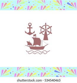 Ship, Anchor and Rudder vector icon on white background. Isolated illustration. Business picture.