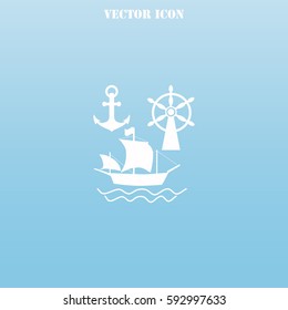 Ship, Anchor and Rudder vector  icon.