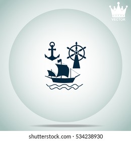 Ship, Anchor and Rudder  vector illustration.