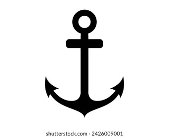 Ship anchor silhouette vector art white background