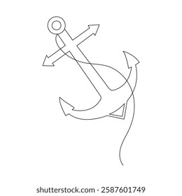 Ship anchor single-line art elegantly captures the strength and stability of an anchor, using a continuous line to symbolize steadfastness and security.