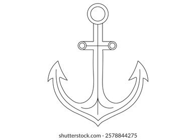 Ship anchor split Continuous one line art drawing  with rope vector logo and illustration template
