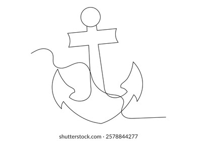 Ship anchor split Continuous one line art drawing  with rope vector logo and illustration template
