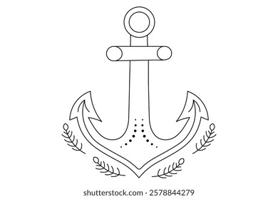 Ship anchor split Continuous one line art drawing  with rope vector logo and illustration template
