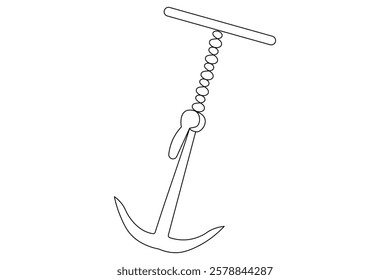 Ship anchor split Continuous one line art drawing  with rope vector logo and illustration template
