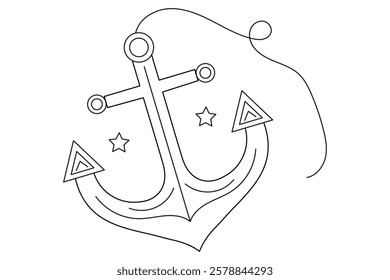 Ship anchor split Continuous one line art drawing  with rope vector logo and illustration template
