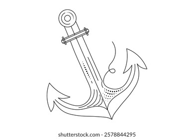 Ship anchor split Continuous one line art drawing  with rope vector logo and illustration template
