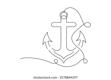 Ship anchor split Continuous one line art drawing  with rope vector logo and illustration template
