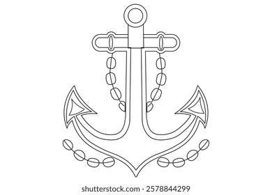 Ship anchor split Continuous one line art drawing  with rope vector logo and illustration template
