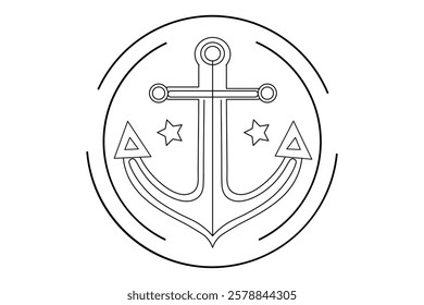 Ship anchor split Continuous one line art drawing  with rope vector logo and illustration template
