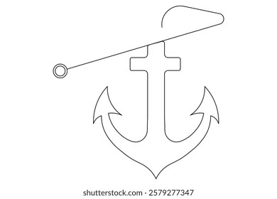 Ship anchor split single line art and isolated  minimalist outline vector icon