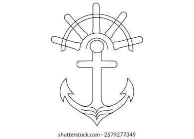 Ship anchor split single line art and isolated  minimalist outline vector icon