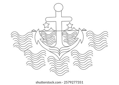 Ship anchor split single line art and isolated  minimalist outline vector icon