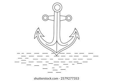 Ship anchor split single line art and isolated  minimalist outline vector icon