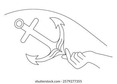 Ship anchor split single line art and isolated  minimalist outline vector icon