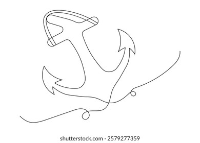 Ship anchor split single line art and isolated  minimalist outline vector icon