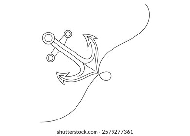 Ship anchor split single line art and isolated  minimalist outline vector icon