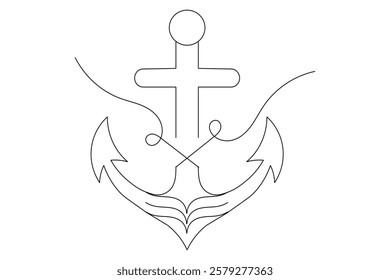 Ship anchor split single line art and isolated  minimalist outline vector icon