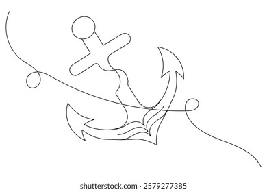 Ship anchor split single line art and isolated  minimalist outline vector icon